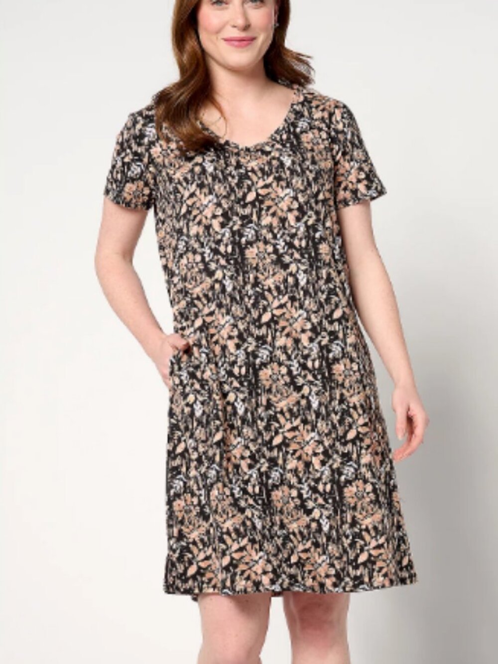 Stan Herman Watercolor Dreams Cotton Lounge Dress, Blk Sz XS a634014